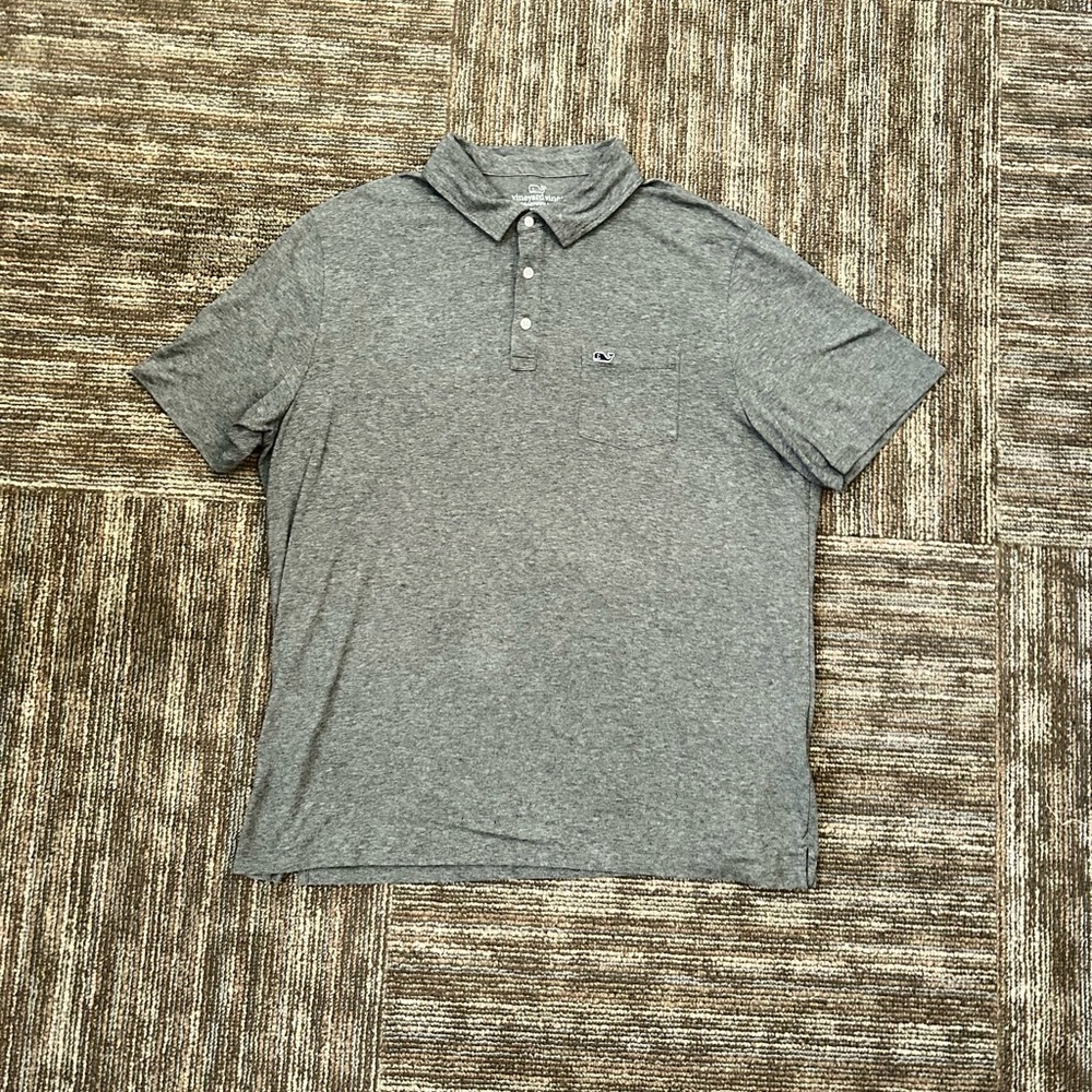 Vineyard Vines Edgartown Polo Shirt Men's XL Heather Grey Short Sleeve Pocket